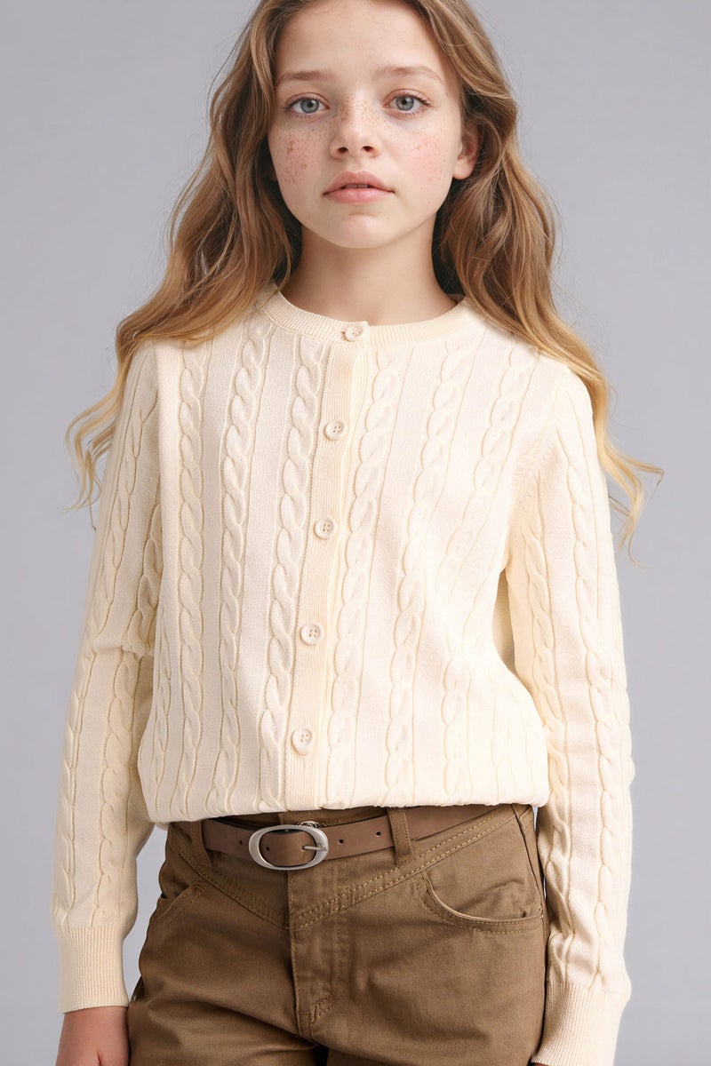 ديفاكتو كارديجان بناتي قصة عادية بياقة مستديرة - Image 1